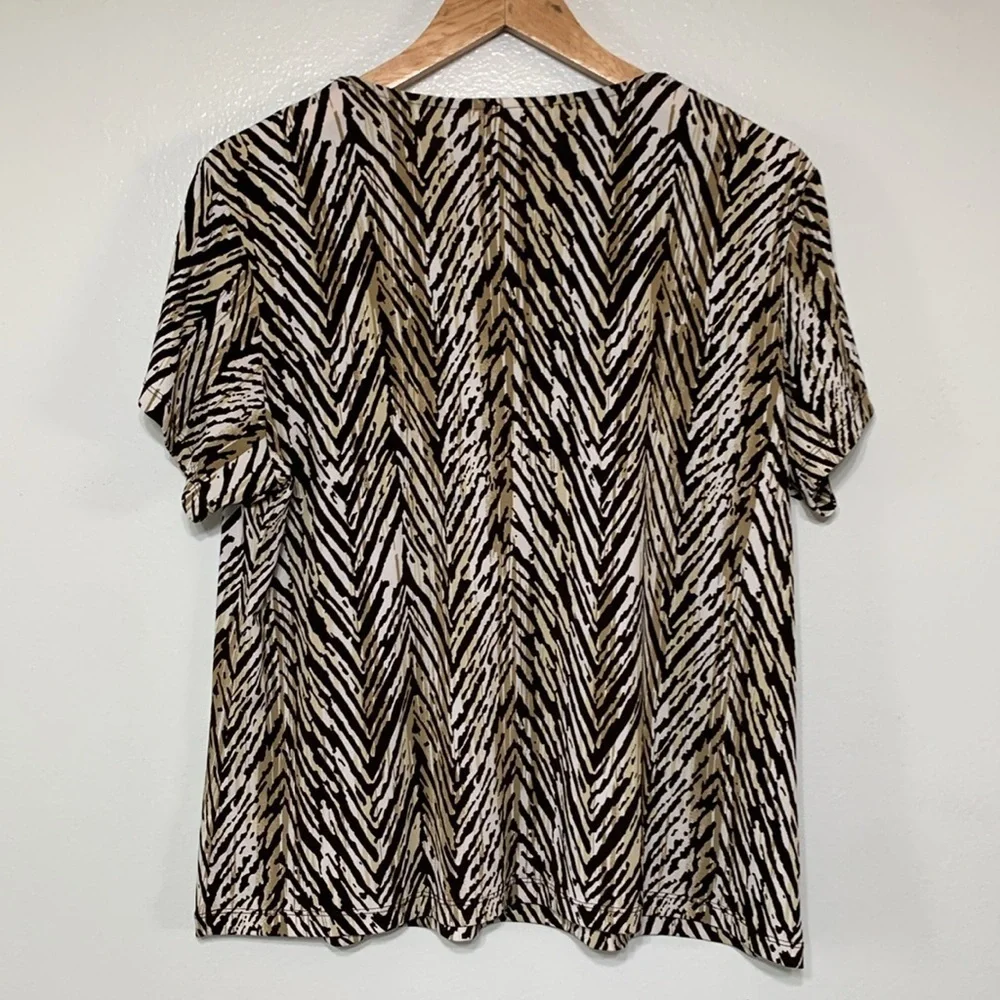 JM Collection Boho Zebra Print Beaded Dressy Blouse Top Size PXL